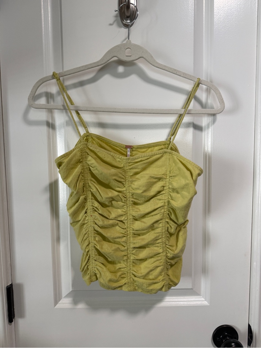 Free People Ruched Spaghetti Strap Camisole - Lime Yellow